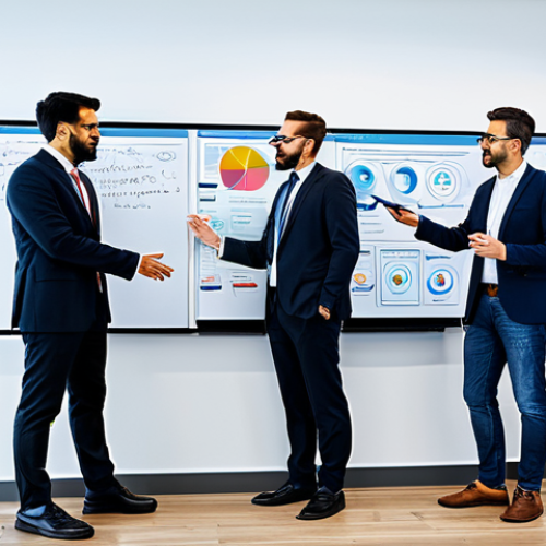 Interdepartmental Cybersecurity Communication**

"A diverse team of professionals from various departments (marketing, HR, IT) are collaborating around a digital whiteboard in a modern office, discussing cybersecurity strategies. The scene emphasizes teamwork and understanding, with visual aids explaining cybersecurity concepts in a simple manner. Everyone is fully clothed in appropriate business attire. Safe for work, appropriate content, perfect anatomy, natural proportions, professional, modest, family-friendly, high quality."

**