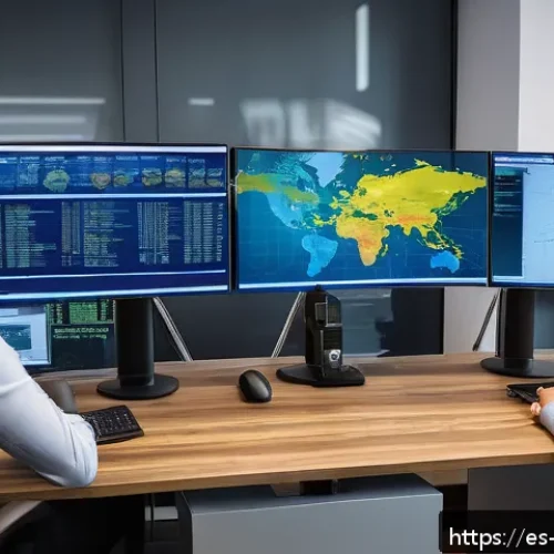 실제 사이버 공격 시뮬레이션 연습 - A modern corporate office scene in Spain, showing a diverse team of professionals engaged in a cyber...