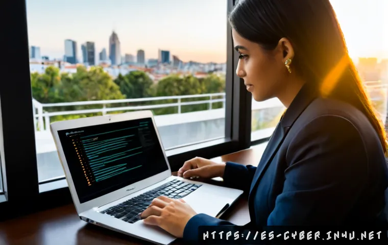 사이버보안 이직 시 요구되는 기술 - Photorealistic cybersecurity career transition scene in a modern Spanish-speaking city office, confi...
