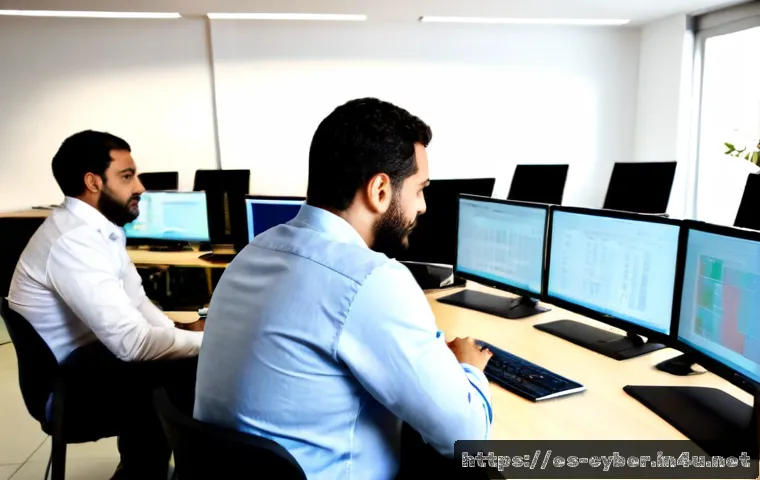 Home 17 사이버보안 관련 국제 자격증 트렌드 - Photorealistic modern cybersecurity training workspace in Madrid, Spain, featuring a diverse group o...